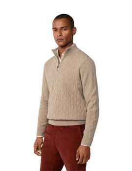 Hackett Jersey de lana media cremallera Beige