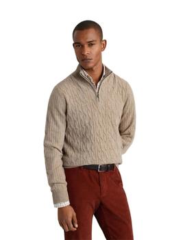 Hackett Jersey de lana media cremallera Beige