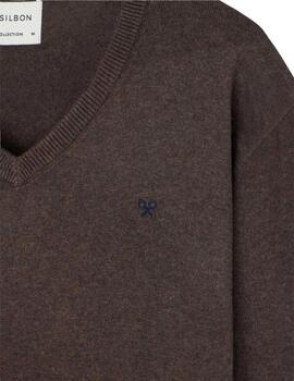 Silbon Jersey Classic Cuello Pico Marrón