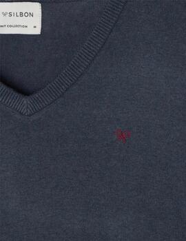 Silbon Jersey Classic Cuello Pico Azul Gris