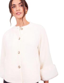 Anna Mora Chaqueta corta de pelo color marfil