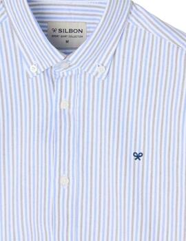 Silbon Camisa Sport Oxford Rayas Azul Verde