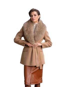 Locoluxo Abrigo Camel con cuello de pelo