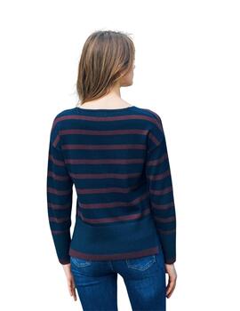 Hongo Jersey marino con rayas granates