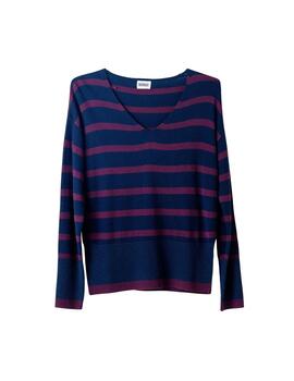 Hongo Jersey marino con rayas granates
