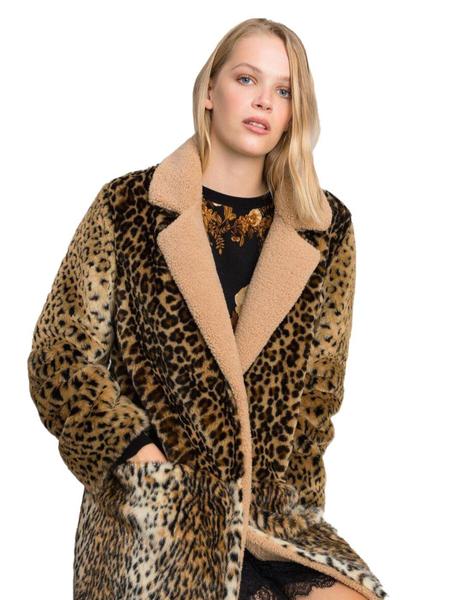 Abrigo Pelo Sintético Estampado Leopardo Para