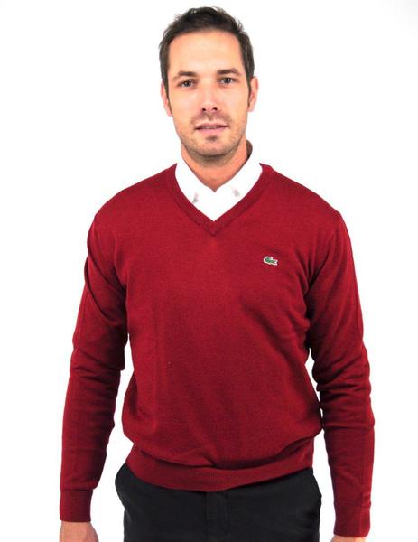 Jersey Lacoste Punto Cuello Pico Burdeos Para Hombre