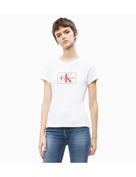 Camiseta Calvin Klein slim con logo Blanca Para Mujer