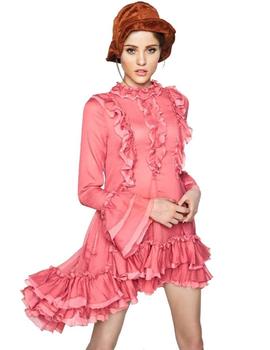 Vestido Higly Preppy Volantes Cola Rosa Palo Para Mujer
