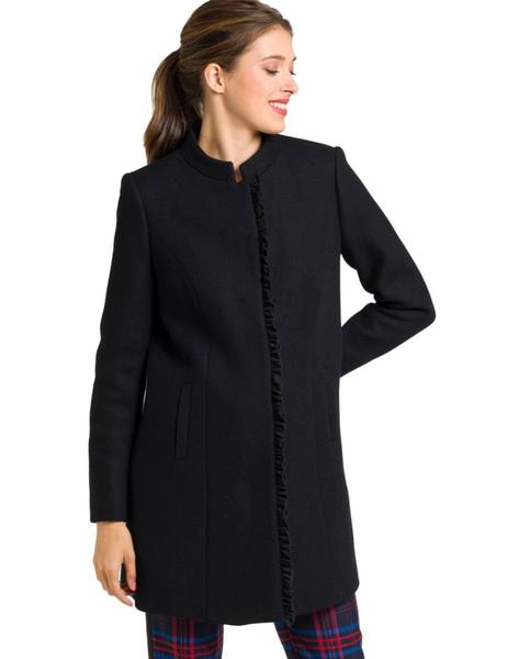 Abrigo Naf Naf Negro Con Volante Para Mujer