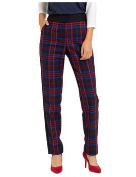 Pantalón Naf Naf Cuadros Azul y Rojo Para Mujer