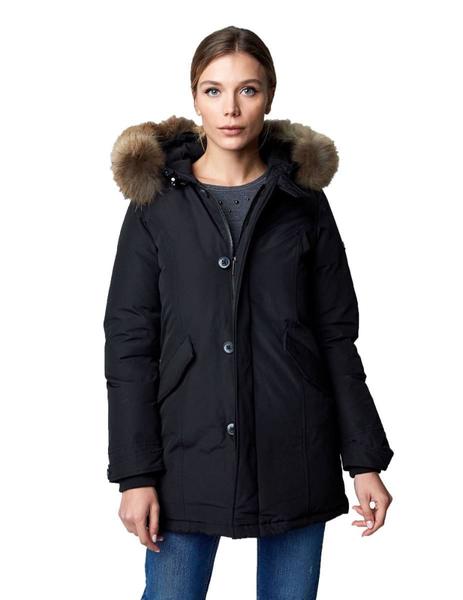 Anorak Gas Negro de plumas de mujer con capucha