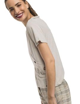 Camiseta Alba Conde Natural Con Botones Para Mujer