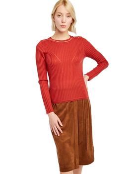 Jersey Naf Naf Rojo Acanalado Para Mujer