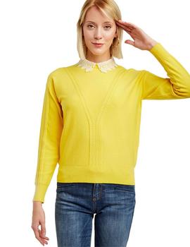 Jersey Naf Naf Amarillo Cuello de Crochet Para Mujer