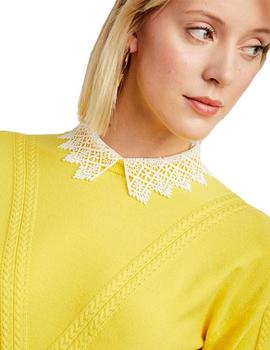Jersey Naf Naf Amarillo Cuello de Crochet Para Mujer