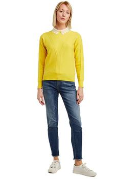 Jersey Naf Naf Amarillo Cuello de Crochet Para Mujer