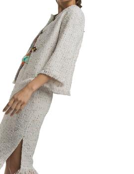 Falda Alba Conde de Tweed Color Crudo Para Mujer