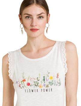 Camiseta Naf Naf Flower Power Beige Para Mujer