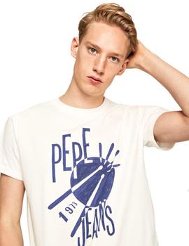 Camiseta Pepe Jeans Texto Estampado Ben Beige Para Hombre