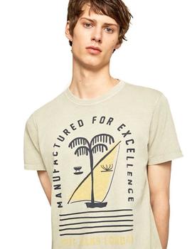 Camiseta Pepe Jeans Estampada Jonah Beige Para Hombre