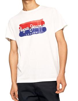 Camiseta Pepe Jeans Efecto Pintura Milburn Blanca De Hombre