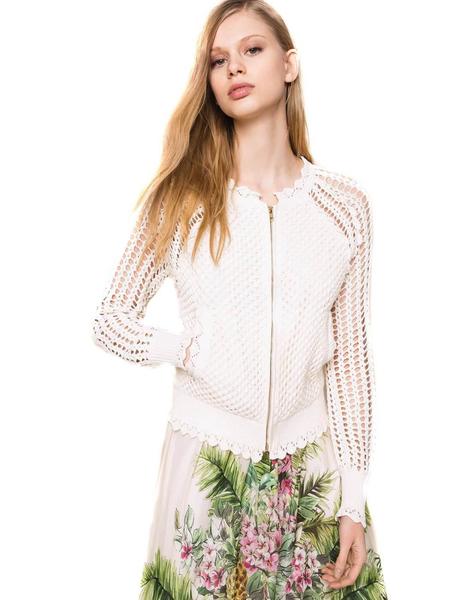 Bomber Twinset Blanca de Punto Para Mujer