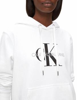 Sudadera Calvin Klein Blanca Con Capucha y Logo Para Mujer