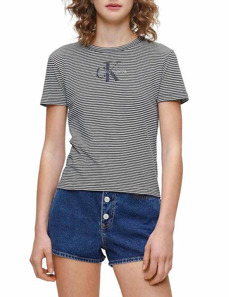 Camiseta Klein Negra con Rayas Logo Para Mujer