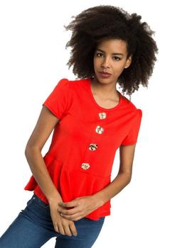 Camiseta Alba Conde Rojo Con Botones Para Mujer
