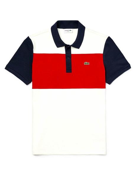 Camisetas Lacoste Hombre  Camiseta de hombre color block con inscripción  Lacoste y cuello redondo Rojo / Beige / Azul Marino « Portelamor