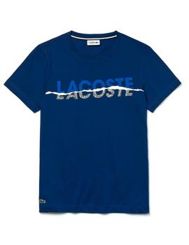 Camiseta Lacoste Azul Texto Frontal Bicolor Para Hombre