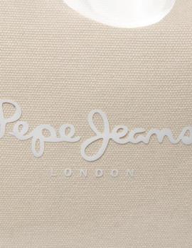 Bolso Pepe Jeans Shopper Beige Brillante Para Mujer
