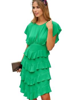 Vestido Oky Cuatro Volantes gasa Verde Para Mujer