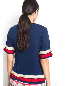 Camiseta Azul Marina Pasamanería de Alba Conde para mujer