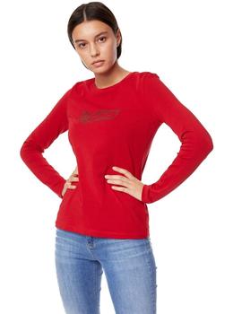 Camiseta Gas Roja Manga Larga Logo Con Estrás Para Mujer