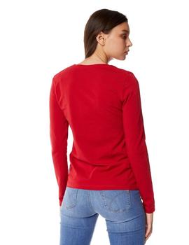 Camiseta Gas Roja Manga Larga Logo Con Estrás Para Mujer