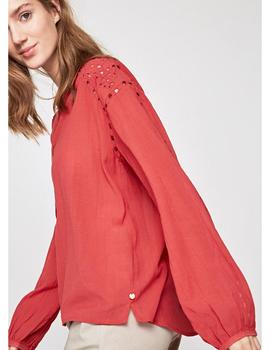 Camisa Pepe Jeans Detalles Calados Dori Roja Para Mujer