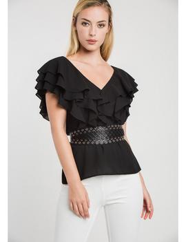 Blusa De Fiesta Negra Con Volantes de Alba Conde para mujer