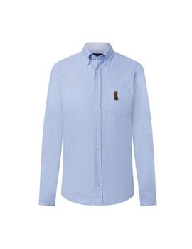 Camisa Oxford con bordado de perro Harry Azul Para Hombre
