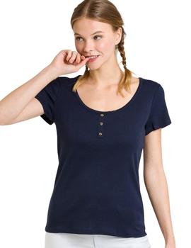 Camiseta Naf Naf Con Ribete Y Botones Marino Para Mujer