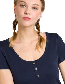 Camiseta Naf Naf Con Ribete Y Botones Marino Para Mujer