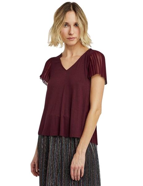 Camiseta Naf Naf Con Plisados Granate Para Mujer