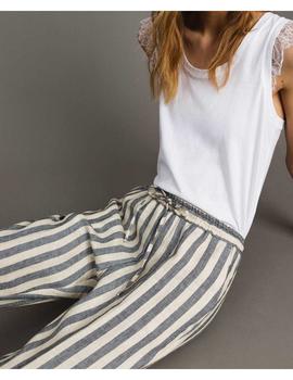 Pantalones Twinset De Lino Bicolor A Rayas Para Mujer