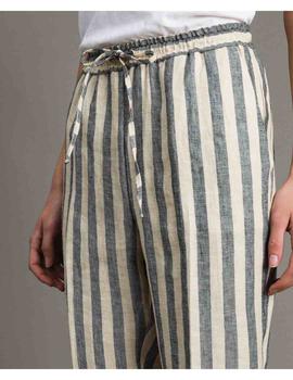 Pantalones Twinset De Lino Bicolor A Rayas Para Mujer