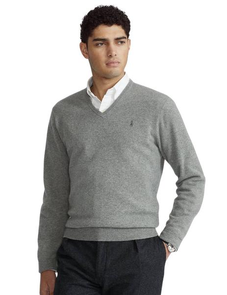 Jersey de hombre Ralph Lauren De Lana Cuello Pico Gris