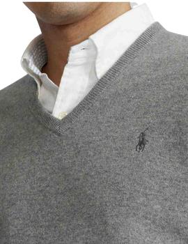 Jersey Ralph Lauren De Lana Cuello De Pico Gris Para Hombre