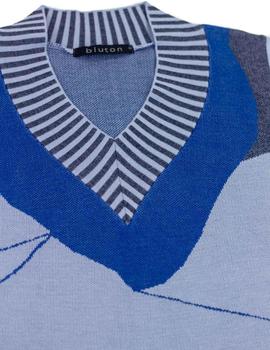Jersey Bluton Fantasia cuello Pico Azul Para Mujer