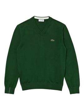 Jersey Lacoste Verde Cuello Pico Para Hombre