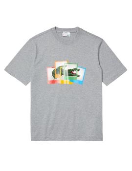 Camiseta Lacoste Gris Manga Corta Polaroid Para Hombre